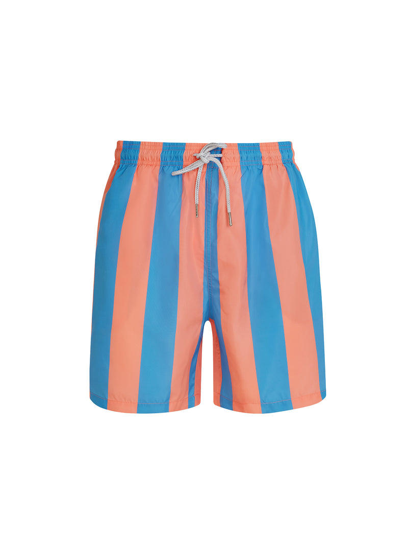 Bold Blue & Orange Stripe Men's Swim Shorts