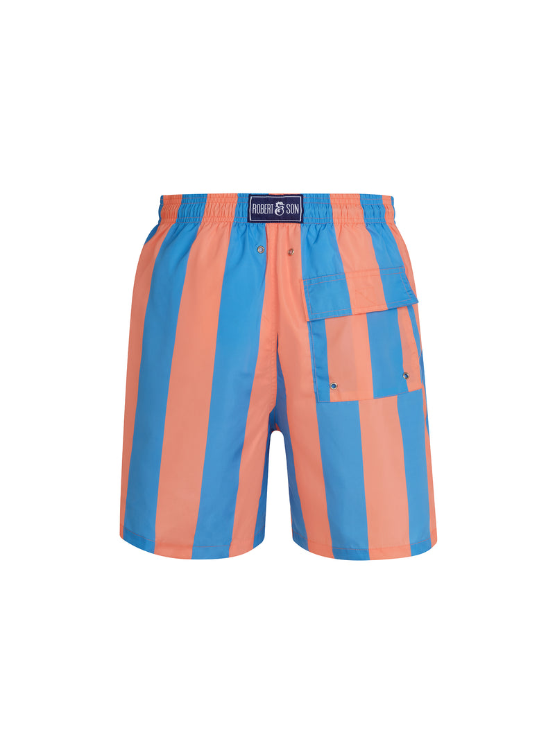 Bold Blue & Orange Stripe Men's Swim Shorts