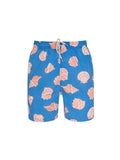 Stylish blue swim shorts for boys with shells pattern