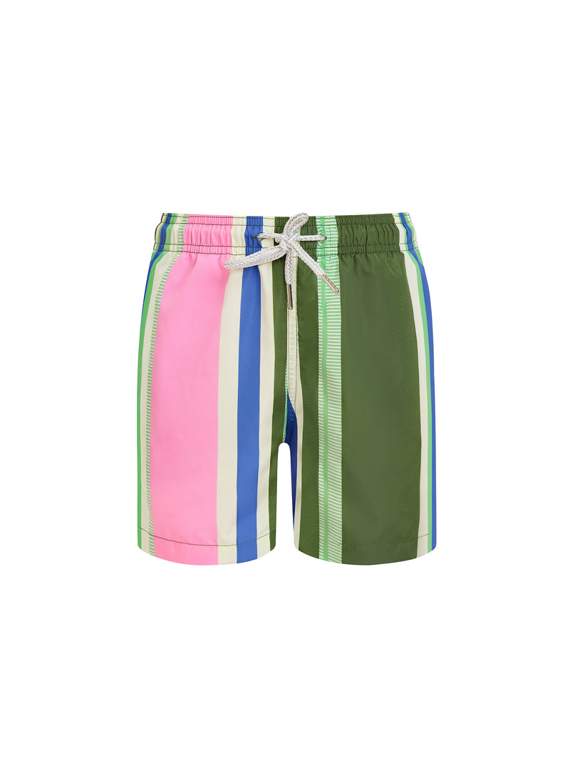 Green & Pink Stripe Boys Swim Shorts