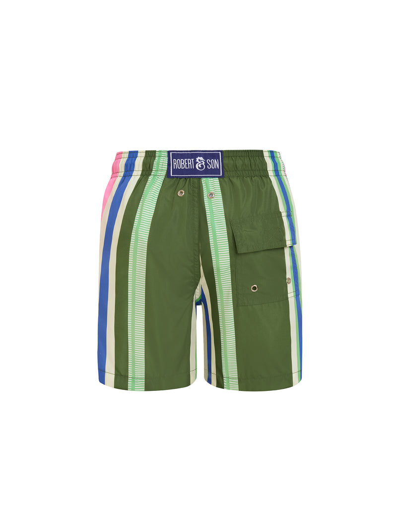 Green & Pink Stripe Boys Swim Shorts