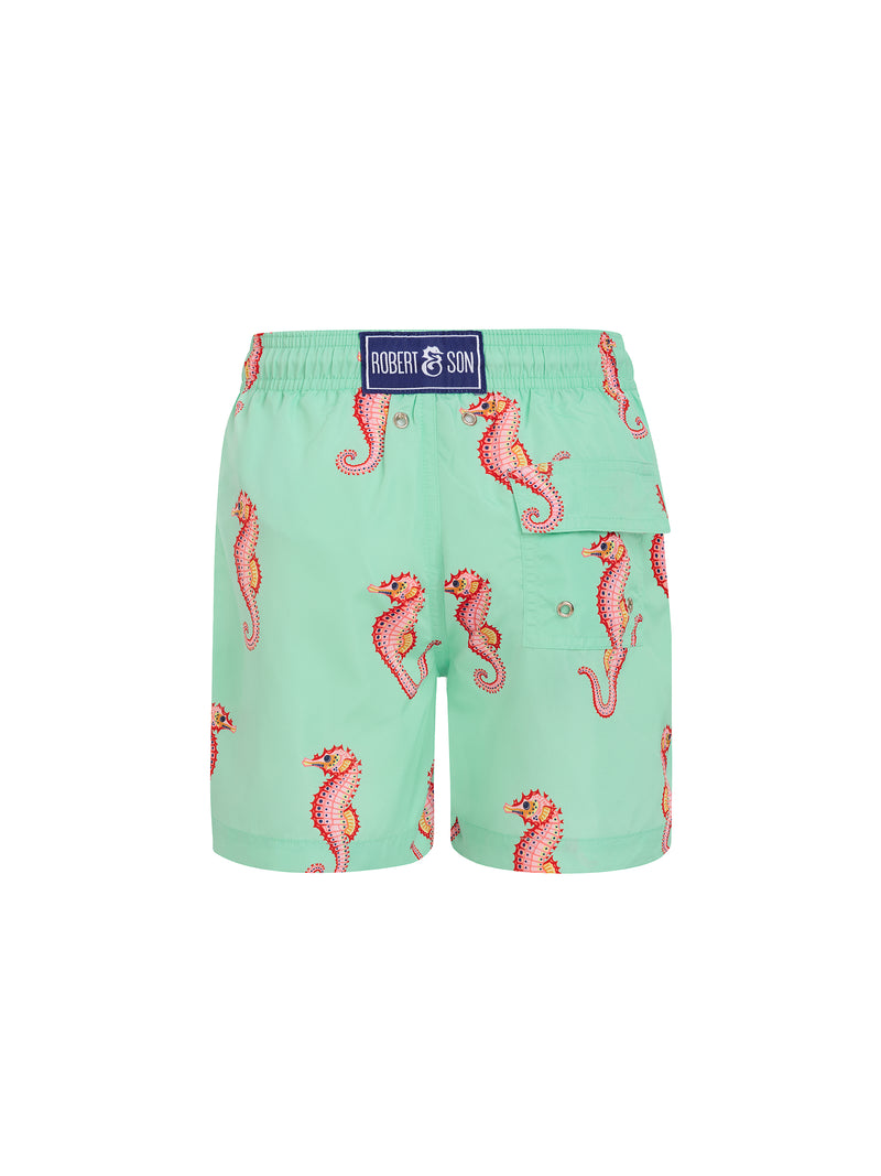 Light Green Seahorse Boys Swim Shorts
