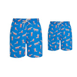 Designer blue red panda pattern matching swim shorts for men and boys bundle