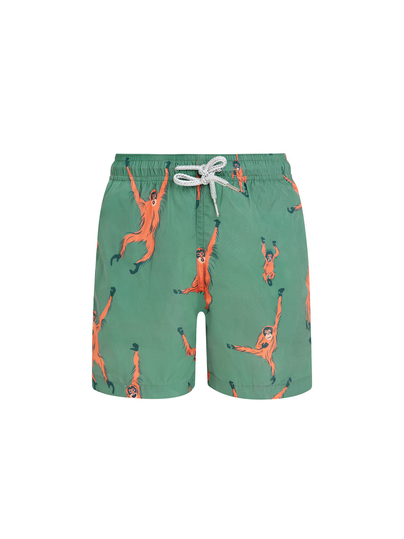 Olive Green Orangutan Boys Swim Shorts