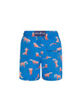 Designer blue red panda pattern swim shorts for men with pocket