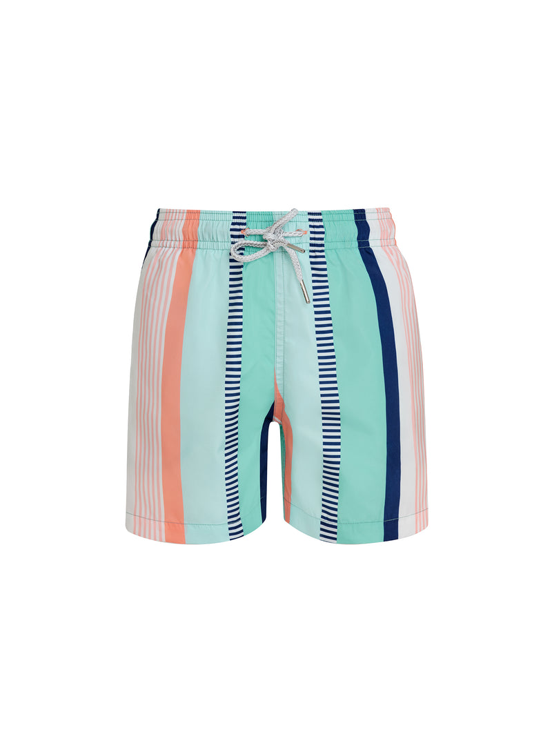Green Multistripe Boys Swim Shorts