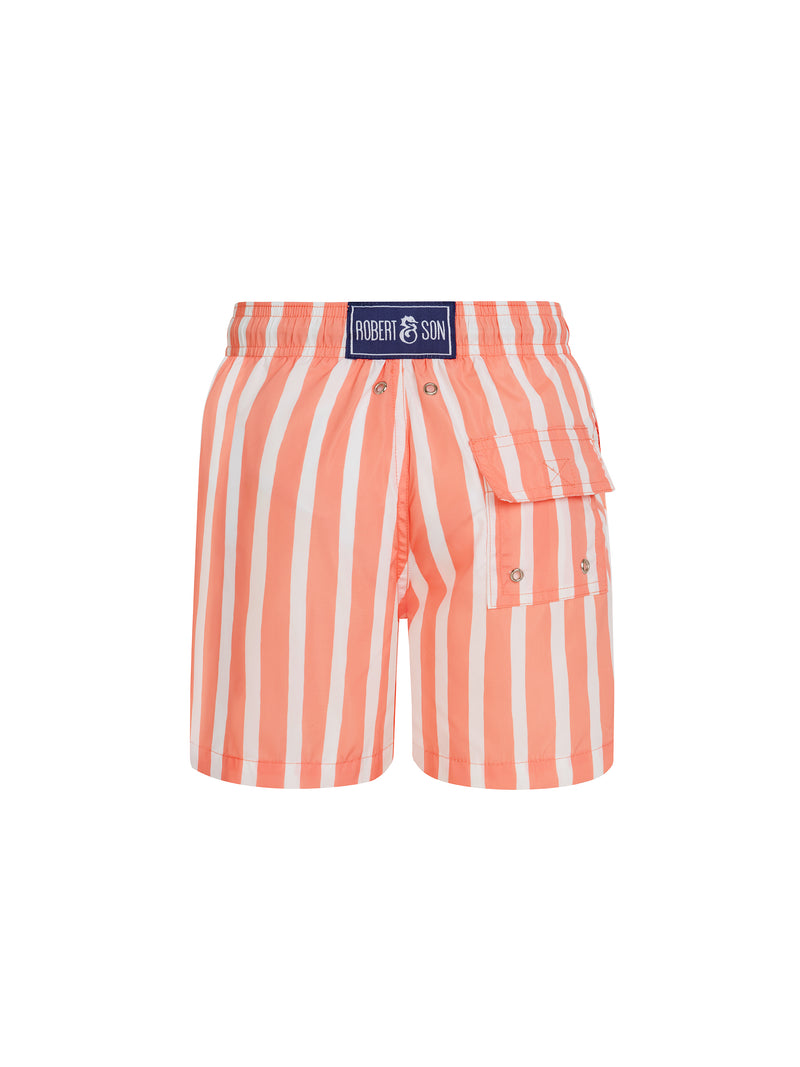 Orange & White Stripe Boys Swim Shorts