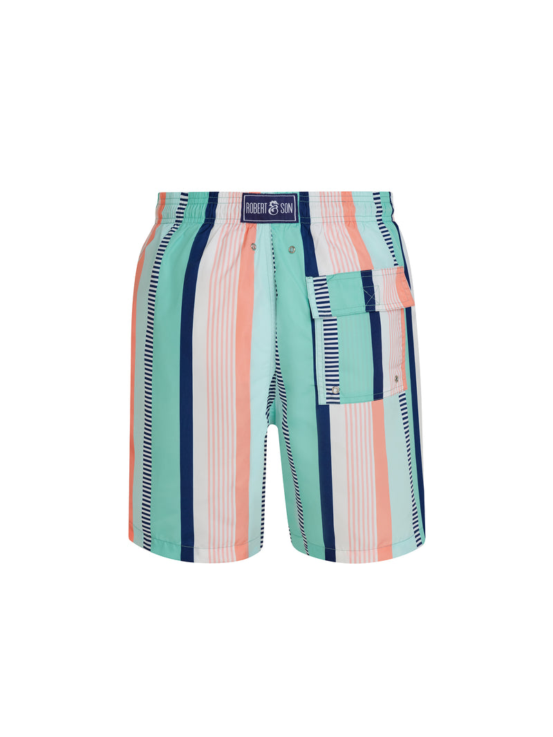 Green Multistripe Mens Swim Shorts
